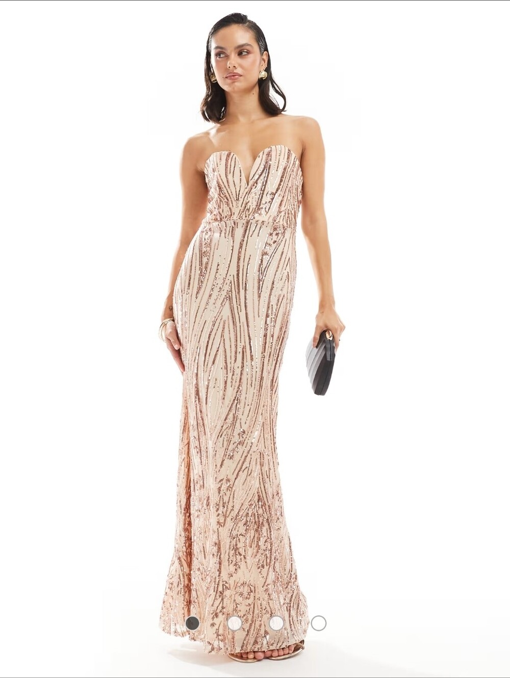 Rose gold elegant Strapless Sequin Gown with mesh detail - medium - Picture 6 of 6